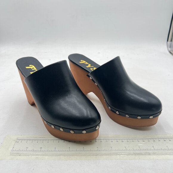 FYS Black Round Toe Slip on Mules Rivet Studded High Heel Wedges Fashion Shoes - Picture 4 of 8